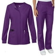 thumbnail image 2 of Minjewel Women's Loose Fit Long Sleeve V-Neck Scrub Set with Multiple Pockets, Comfortable Scrubs for Women Nurses, Caregivers & Medical Staff,Dark Purple XL, 2 of 4