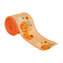 CMrtew Fall Wired Edge Ribbon Autumn Thanksgiving Decor with Pumpkin & Maple Leaf Print Wide Wired Craft Ribbon for Bows, Wreaths, Gift Wrapping & Seasonal Decorations