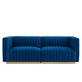 thumbnail image 3 of Modular Loveseat Sofa Couch, Blue Navy Gold, Velvet, French Living Lounge Cafe Lobby Hospitality Restaurant, Modern Contemporary Boutique HB34161, 3 of 11