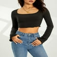 thumbnail image 3 of Square Neck Long Sleeve Crop Top for Women Sexy Basic Ribbed Tee Shirts Y2k Tops, 3 of 5