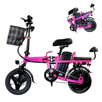 HPQ A9 14" Folding Electric Bike for Adults - 500W (Peak 750W) Motor, 20MPH Top Speed, 50-Mile Range, Removable Battery, Front Basket, Adjustable Seat & LED Lights (Pink)