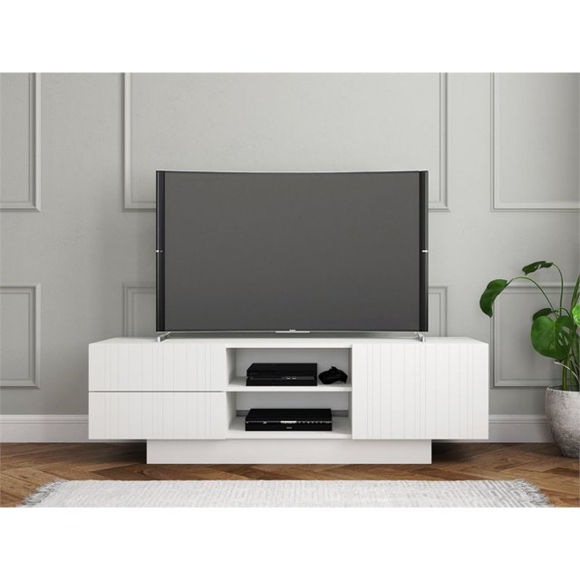 Pemberly Row Contemporary 2 Drawer TV Stand 60-inch in White