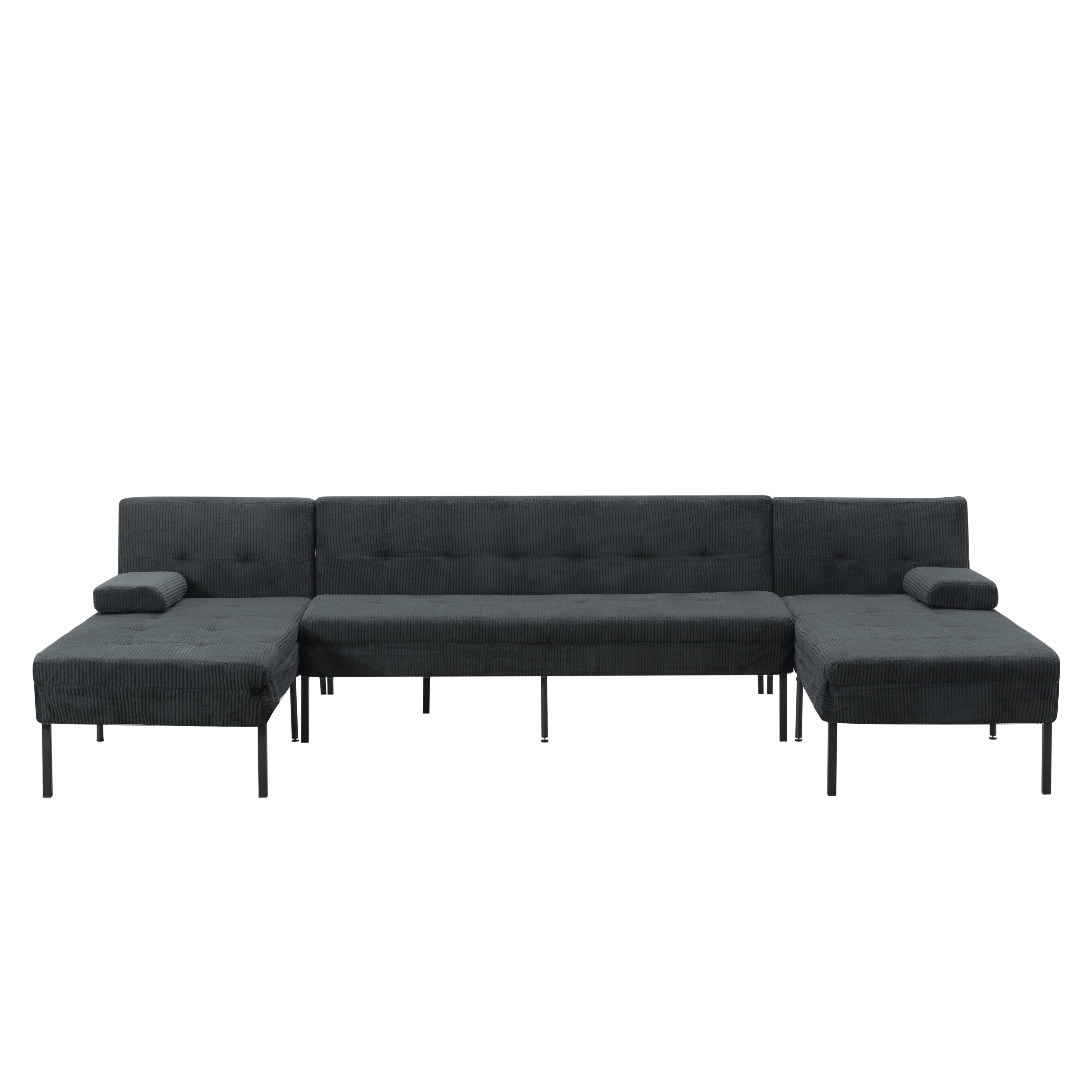 Gewnee 117.13”U-Shaped Sectional Sofa,Corduroy Couch,4 Seat Lounge Sleeper Sofa with Double Chaises for Living Room.Dark Grey