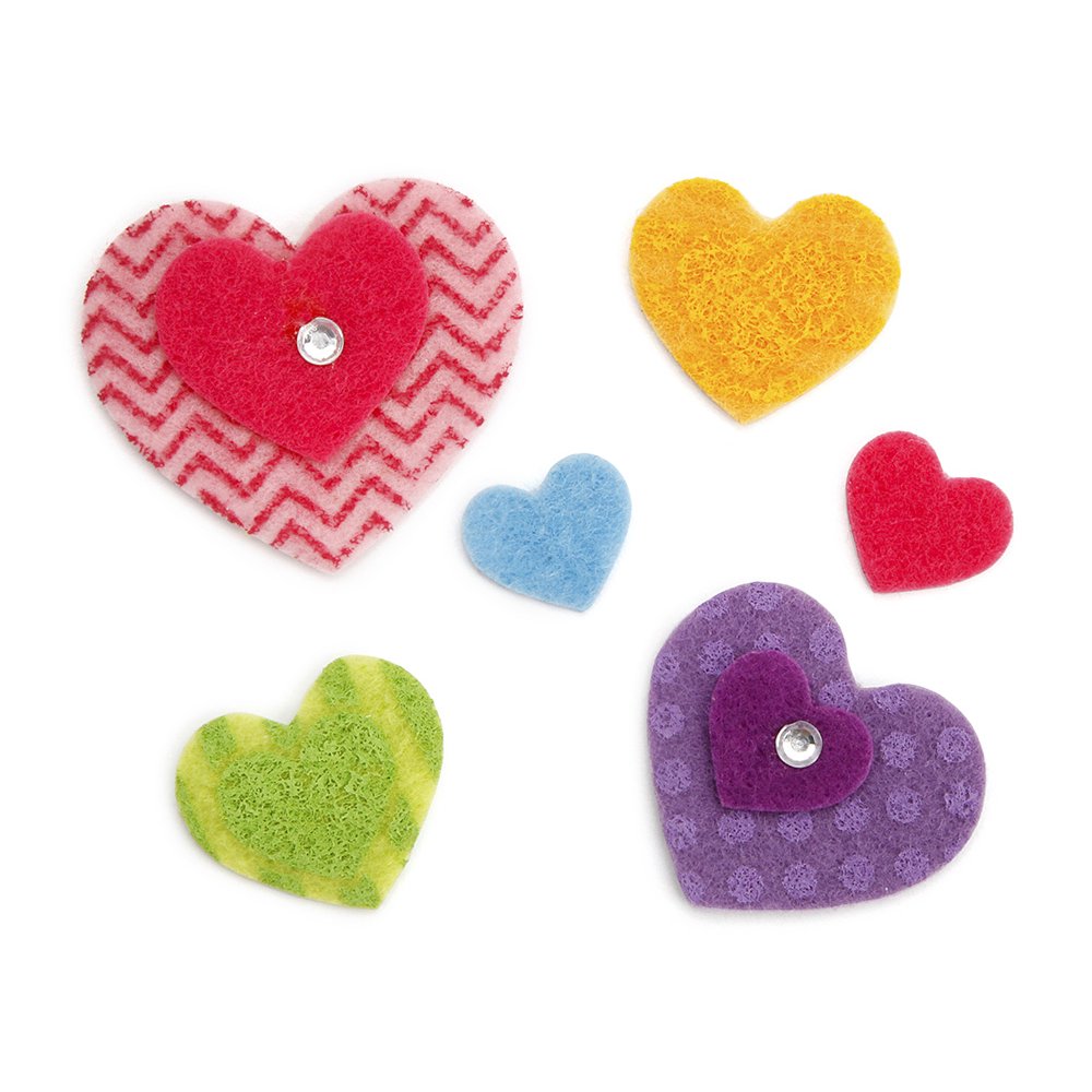 Felt Stickers Layered Hearts With Rhinestone 48Pc