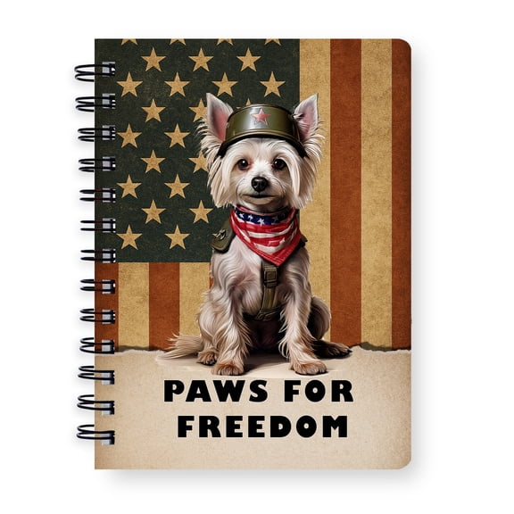 Freedom Paws Patriotic Chinese Crested Vintage Memorial Day Spiral Bound Journal Dog Lover 5x7in Spiral Notebook - 12006