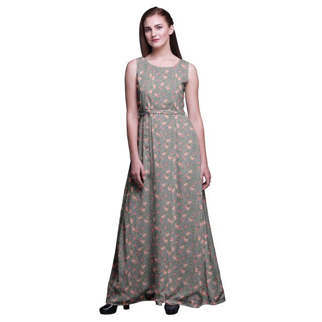 Bimba Robe Longue Sans Manches à Imprimé Floral pour Femmes Style Chic Maxi-Robe-X-Grand