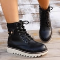 thumbnail image 2 of EKVAHL Women's Lace‑Up Platform Ankle Booties, Faux Leather Side Zip Low Chunky Heel Boots, Rugged Lug Sole Casual Walking Boots Black, 2 of 5