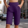thumbnail image 7 of Womens Bermuda Long Shorts Knee Length Capris Pull on Petite High Waisted Athletic Shorts with Pockets Summer Stretch Loose Jeggings Purple XL, 7 of 7