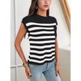 thumbnail image 2 of Women'S Crew Neck Top Thick Needle Casual Striped Sweater Black XL, 2 of 5