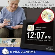8” Digital Calendar, Clock with Day and Date for Elderly, Operated Day Clock, Digital Clock with Date and Day of Week, Digital Wall Clock, Large Digital Clock, Dementia Clock W/ Color Sun Icons