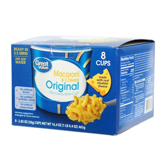 Great Value Macaroni Cheese Microwavable Cups Original 2 05 Oz Great Value Macaroni Cheese Microwavable Cups Original 2 05 Oz 8 Count