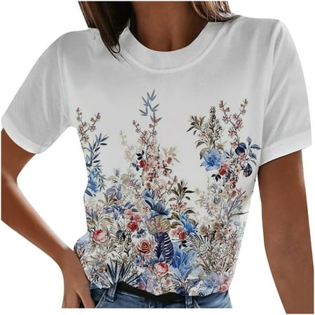 

Long Sleeve Shirts for Women Long Sleeve Crop Top Women s Leisure Sexy Trendy Summer Shirt Printed Round -Neck Short Sleeve Shirt Top Going Out Tops Square Neck Tops for Women White XL