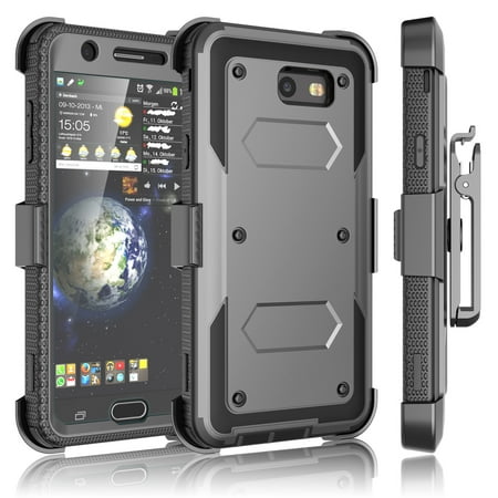 Tekcoo Galaxy J7 Sky Pro Case, J7 V/J7V/J7 Perx/Halo/Prime Holster Clip, [TShell] [Built-in Screen] Locking Secure Swivel Belt Kickstand Phone Cover Full Body Case Cover For Samsung J7 2017 [Gray]