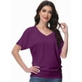 thumbnail image 2 of Women's V-Neck Dolman Top - Short Sleeve Solid Color Blouse with Side Shirring Detail, Casual Loose Fit T-Shirt, 2 of 6