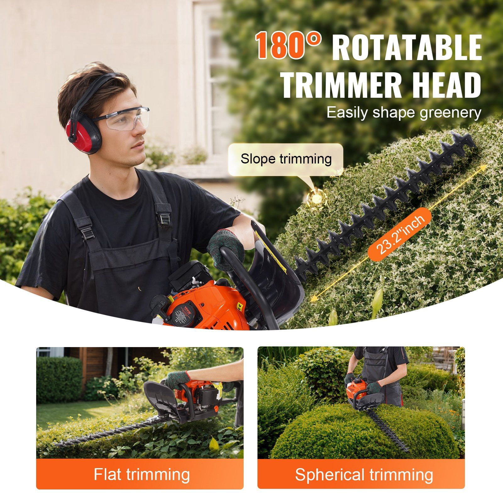 CAFORKP  23.2" Gas Powered Hedge Trimmer with 180° Adjustable Head & Anti-Vibration, 26CC 2-Cycle Engine for Lawn Garden Shrub Maintenance