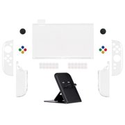 PlayVital Clear Series Protective Case for Nintendo Switch 2, Anti-Scratches Hard Shell Dockable Grip Cover with Extra Foldable Stand & Thumb Grips - Clear Glitter Silver