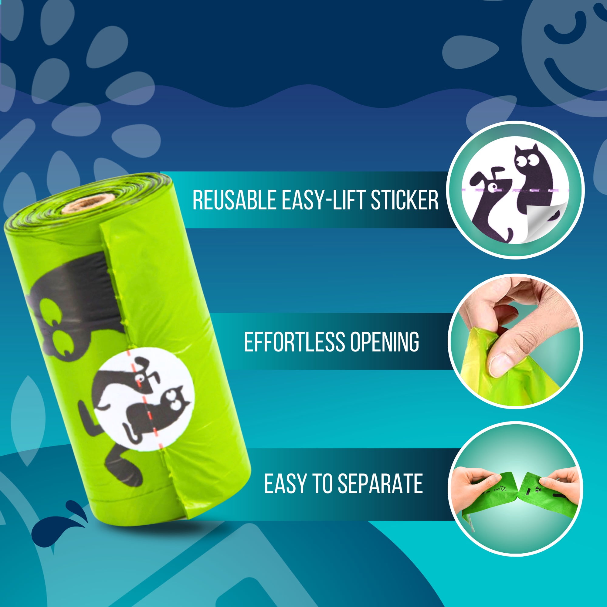 PET N PET Dog Poop Bags Premium Rolls with Dispensers, 720 Count, Unscented, 41% Plant-Based, Leak-Proof Dog Waste Bags, 8 x 15 Inches