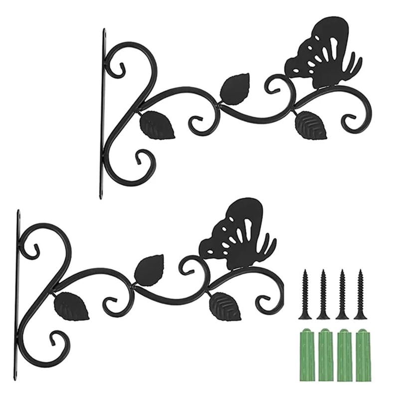 2Packs Hanging Basket Brackets Leaf Shape Iron Plant Hanger Garden