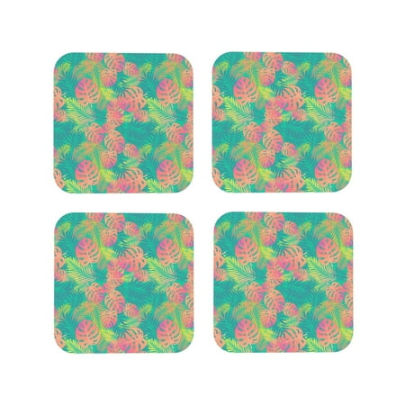 

Leather Coasters with Heat-resistant for Drinks Colorful Palm Leaves Cup Coasters Cup Pad Mat for Tabletop Protection Coffee Table Office Desk and Housewarming Gift