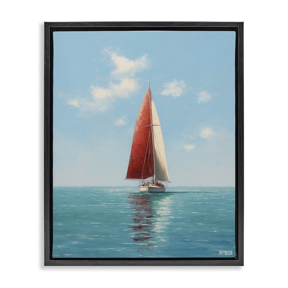 Stupell Industries Coastal Red Sailboat on Sea Black Floating Frame Canvas Art, 17 x 21, by RB