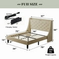 thumbnail image 2 of iPormis Full Bed Frame with Upholstered Wingback Button Tufted Storage Headboard, Luxurious Platform Bed with Charging Station, Beige, 2 of 7