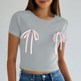 thumbnail image 2 of Yuyuzo Hauts de Sortie pour Femmes Nœud Papillon Manches Courtes Crop Top Col Rond T-Shirts Basiques d'Été, 2 of 7