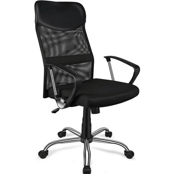 Adjustable Mesh Office Task Chair, High Back Desk Computer Chair with Fixed Arms and Fabric Seat