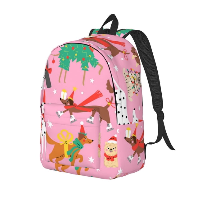 Vsdgher Different Dogs Christmas Print Canvas Backpack Travel Rucksack Unisex Knapsack 15.7/17.7Inch Laptop Backpack for Work,College-Medium