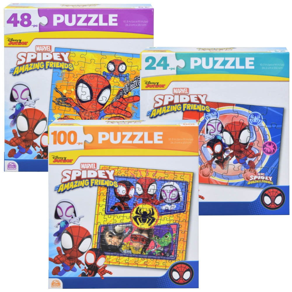 Spidey and Friends Jigsaw Puzzle Set - 3 Pack Spiderman Puzzle Bundle (24pc Each) with 1 PC Stickers