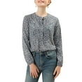 thumbnail image 5 of INSPIRE CHIC Women's Casual Pleated Front Half Placket Long Sleeve Floral Blouse Shirts S Grey Blue, 5 of 6