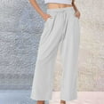 thumbnail image 2 of Outfmvch Flowy Pants Beach Travel Drawstring Wide Plus Size Relaxed Fit Beach Vacation Khaki Pants Dress Pants High Waisted Linen Trousers Beach Wear for Women White M, 2 of 9