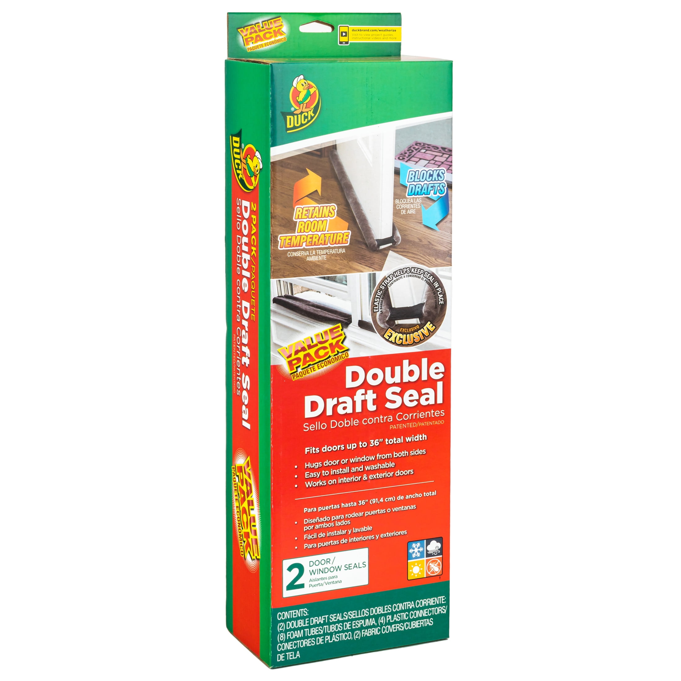 (4 pack) Duck Brand Dark Gray Foam Double Draft Door Seal, 2 pack