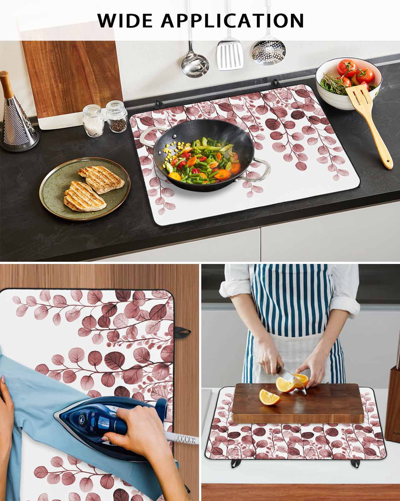 nqOlkjepod Large Induction Cooktop Protector Mat 36"x21", Red Eucalyptus Leaves Stove Top Covers for Electric Stove, Watercolor Floral Leaf Plants Stove Burner Cover Mats, Glass Top Stove Cover