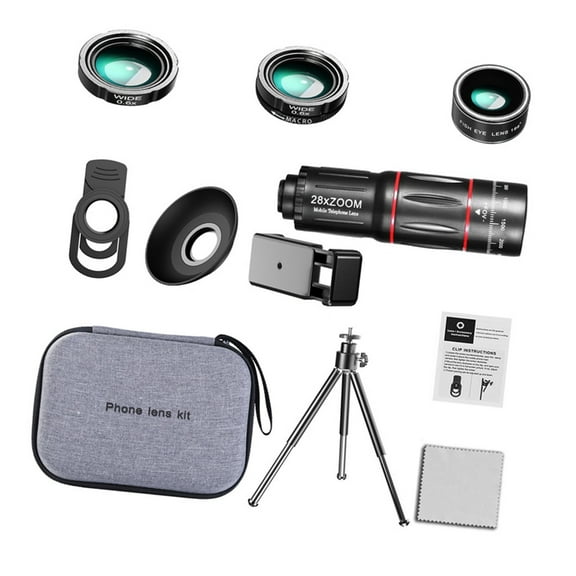 28X Telescope Telephoto Phone Lens with Fisheye Macro and Wide Angle Lens Photography Telephoto Lens for Video Taking