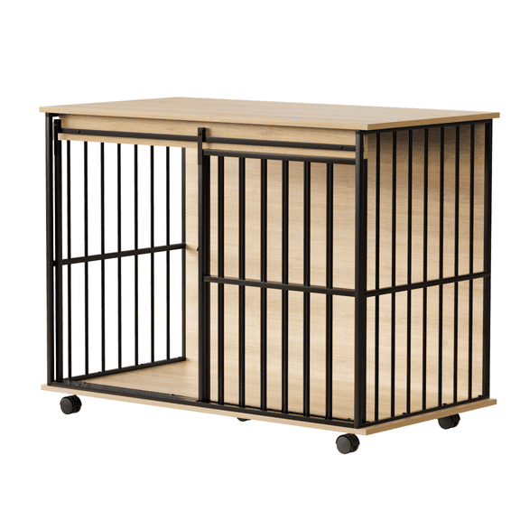 Dog Crate Furniture , Large Dog Cage Furniture with Tray for Medium Large Dogs, Wooden Dog Kennel Furniture