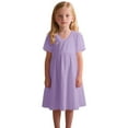 thumbnail image 2 of Gamivast Girls Dress Short Sleeve V Neck T Shirts Cute Casual Dress Summer Fashion Sun Dresses Vacation Casual Beach Dress Purple Placed Recently by Me Returns Online, 2 of 8