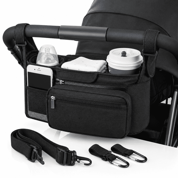 Universal Stroller Organizer with Insulated Cup Holders,Detachable Phone Bag & Shoulder Strap,Stroller Caddy Storage Bag Fits Uppababy,Baby Jogger,Britax,BOB,Umbrella & Pet Strollers