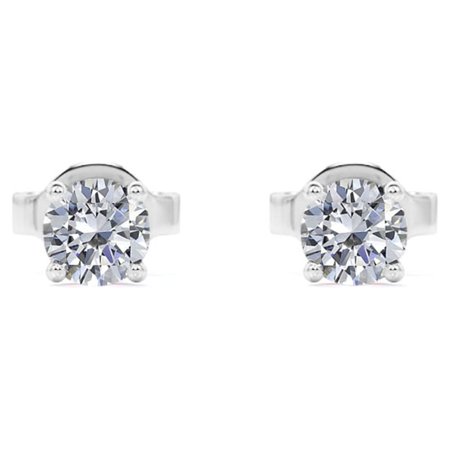 JeenMata 4 Prong 0.5 Carat Round Shaped Diamond Solitaire Stud Earrings In 18K White Gold Plating Over Silver