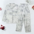 thumbnail image 2 of Bibifish Womens Pajama Sets Light Gray Floral Pattern Long Sleeve Button Down Loose Fit Top With Pant Soft Breathable Nightwear Sets, 2 of 7