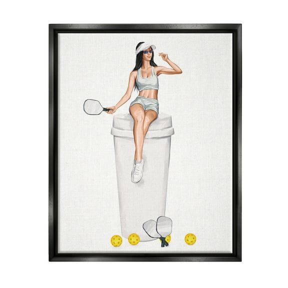 Stupell Industries Athletic Tennis Girl Coffee Cup Beauty & Fashion Painting Black Floater Framed Art Print Wall Art