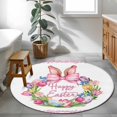 thumbnail image 4 of Happy Easter Round Rug 4ft Washable Circle Entryway Rugs Non Slip Rabbits Bows Spring Tulips Eggs Pastoral Area Rug Indoor Floor Carpet for Bedroom Kitchen Living Room Home Office Dining Room Nursery, 4 of 8