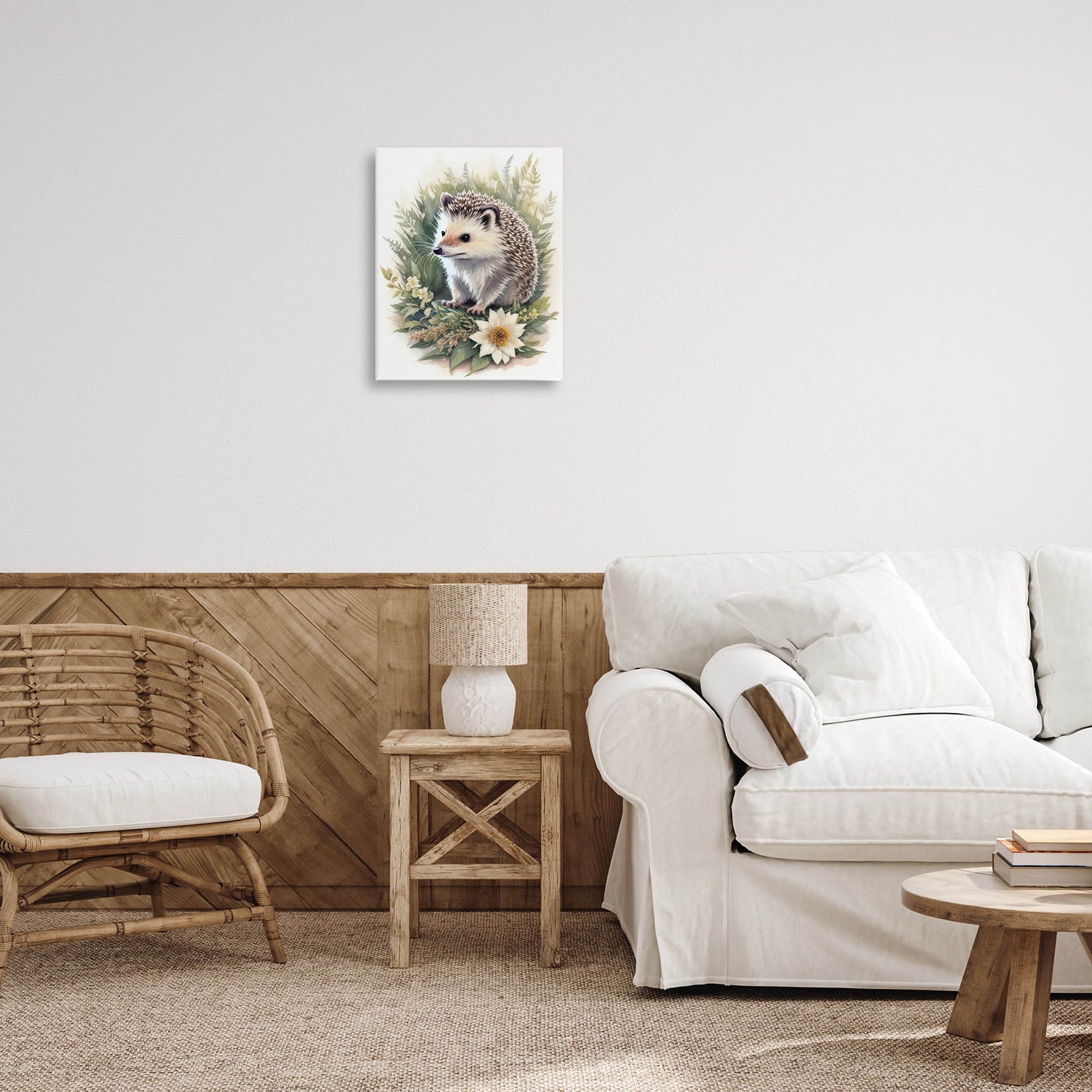 Stupell Industries Hedgehog & White Flower Animals & Insects Painting Gallery Wrapped Canvas Art Print Wall Art, 16 x 20