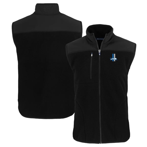 Men's Cutter & Buck  Black Detroit Lions Throwback Cascade Eco Sherpa Fleece Full-Zip Vest
