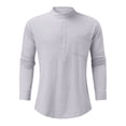 thumbnail image 3 of Mens T-Shirts Men'S Casual Stand Collar Solid Shirt Long Sleeve Pocket Cotton Shirt Tops, 3 of 8