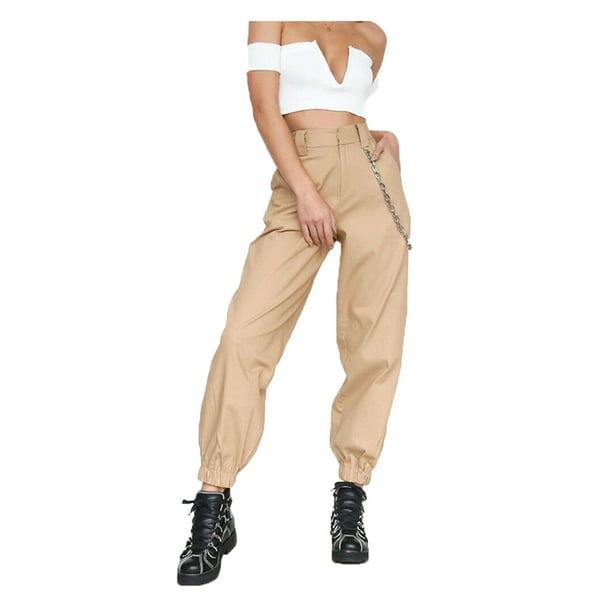 Diconna - Women's Cargo Trousers Pants Solid Punk Loose Long Soft Pants ...