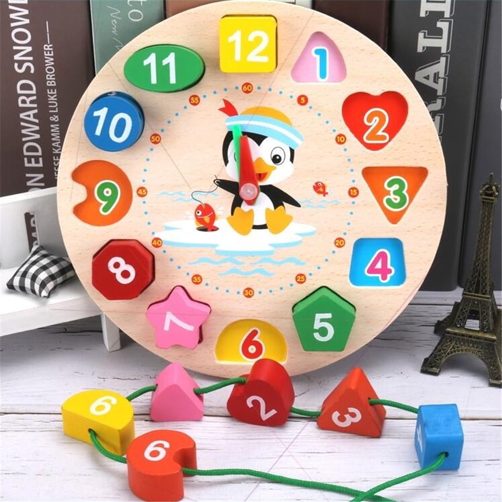 Children Kids Wooden Clock Shape Toys Early Learning Number Educational Puzzle 