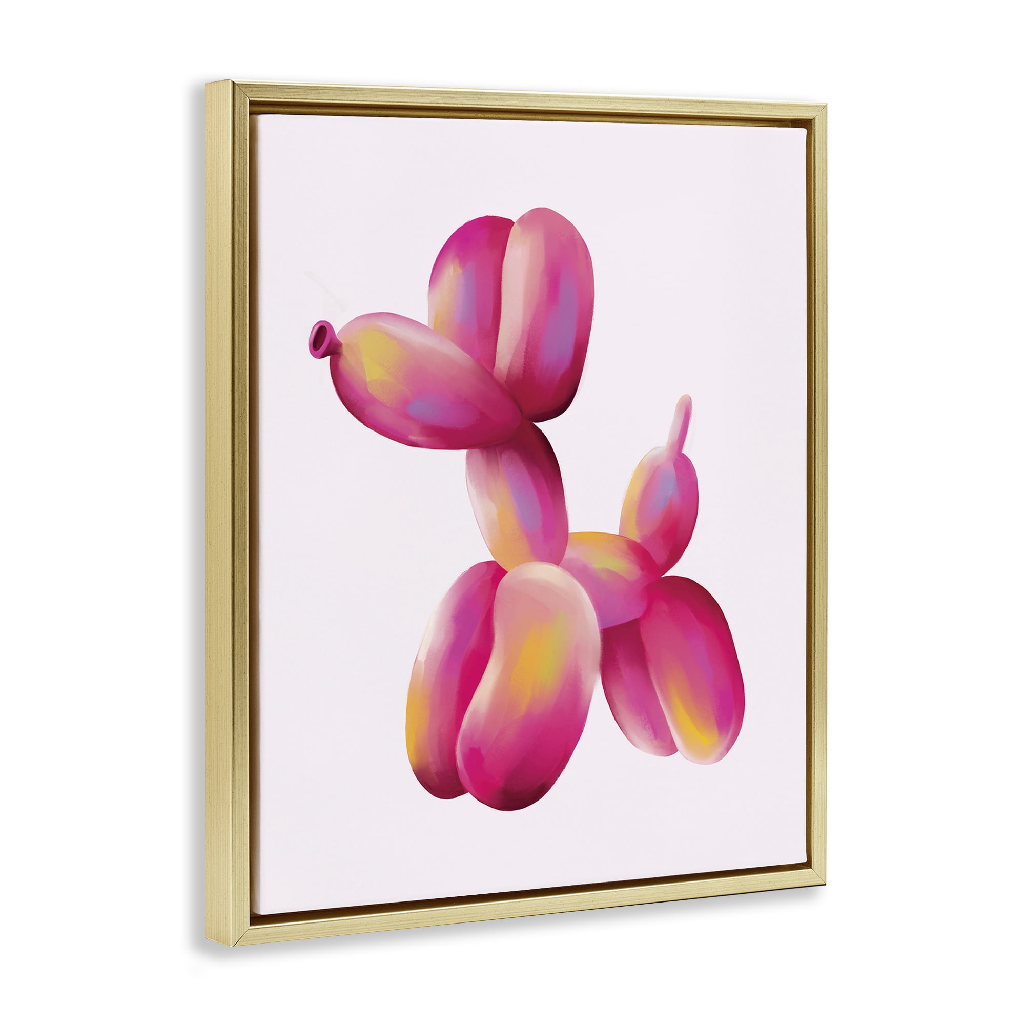 Stupell Industries Pink Balloon Dog Animals Painting Gold Floater Framed Canvas Art Print Wall Art, 17 x 21