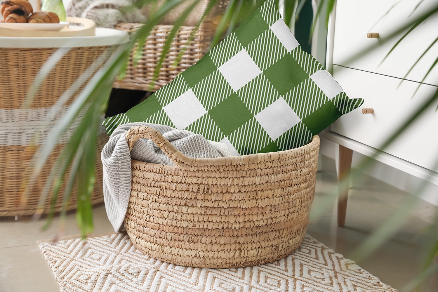 20" x 14" Simply Daisy Buffalo Plaid Polyester Accent Pillow, Scallion Qty 1