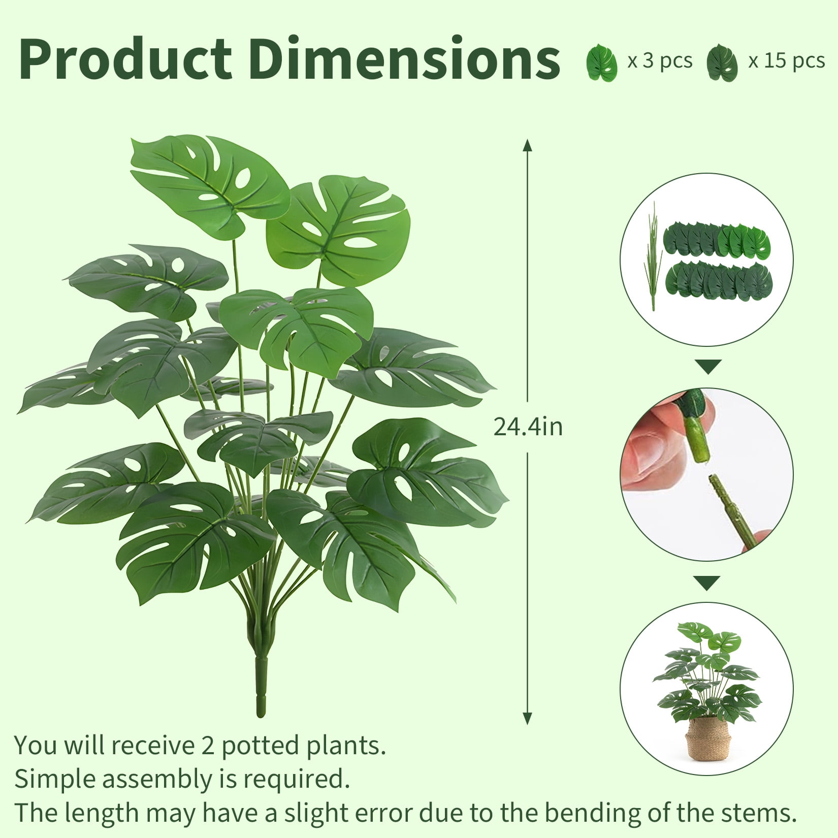 2-Pack Large Artificial Monstera Plants, 44" Tall Faux Monstera Tree with Black Decorative Pot and Woven Basket, Realistic Indoor Fake Plants for Living Room, Office, Home Decor