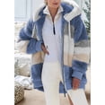 thumbnail image 5 of Womens Winter Fuzzy Fleece Jacket Hooded Color Block Patchwork Coats Outerwear with Pockets Blue XXL, 5 of 9